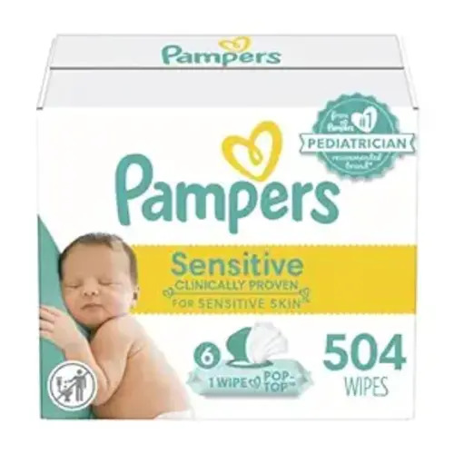 Pampers Sensitive Baby Wipes, Water Based, Hypoallergenic and Unscented, 6 Flip-Top Packs (504 Wipes Total) [Packaging May Vary] - 84 Count (Pack of 6)