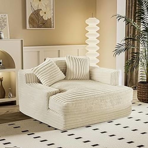 Multifunctional Modern Oversized Chaise Lounge - Large Floor Loveseat for Living Room and Bedroom, Casual Recliner for Gaming, Reading and Resting - Beige 48 * 48 * 28.3 Inches (Frameless)