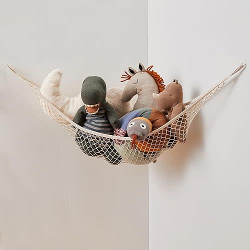 3 Sprouts Large Stuffed Animal Hammock - Corner Wall Toy Net Organizer for Plushie Animals, Teddy Bear Storage Solution, Stuff Toy Hammock Holder