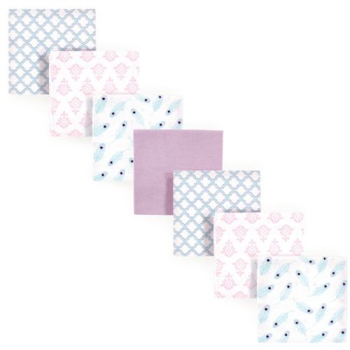 Hudson Baby Infant Girl Cotton Flannel Receiving Blankets Bundle, Peacock Feather, One Size