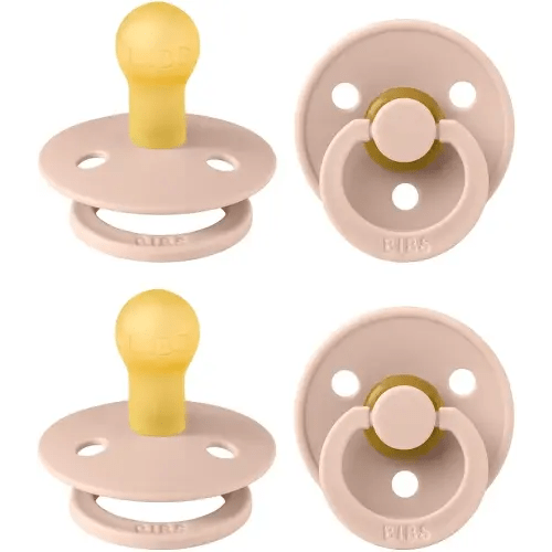 BIBS Colour Pacifier 4-Pack, BPA Free Dummy Pacifier, Round Nipple. Natural Rubber Latex, Made in Denmark, Size 1 (0-6 Months), Blush