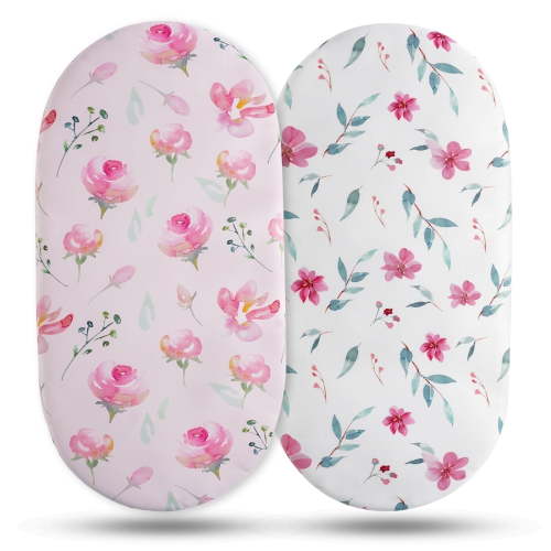 Gllquen Baby Bassinet Sheets 2-Pack Set for Newborn Infants Baby Boys Girls 32"X16", Pink Floral