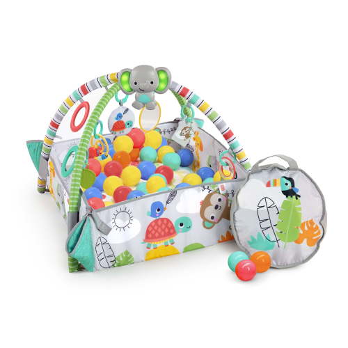 Bright Starts 5-in-1 Your Way Ball Play - Jumbo Play Mat Converts to Ball Pit Baby Gym, Newborns to Toddlers - Totally Tropical (Green)