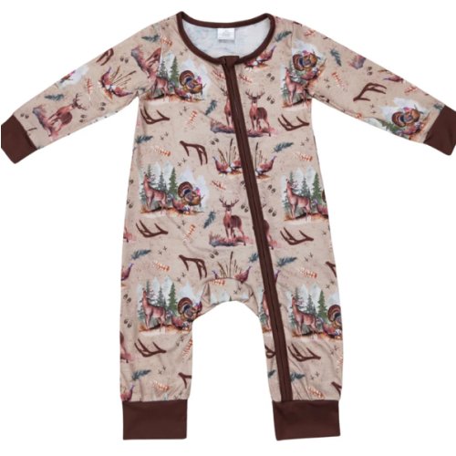 Deer & Turkey Zippy Romper - Preorder