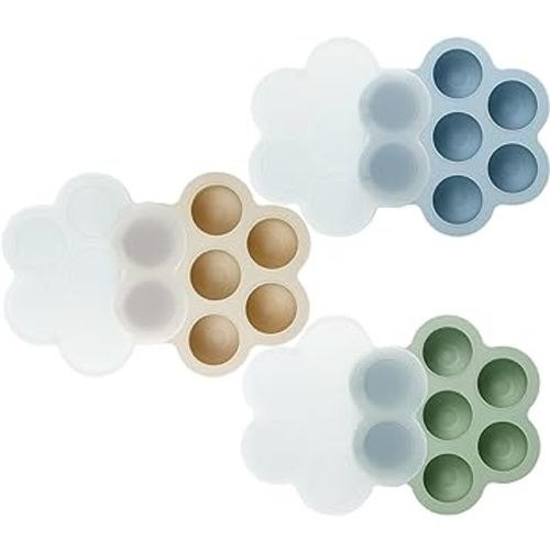 PandaEar 3 Pack Baby Food Freezer Tray with Lids, Silicone Baby Fruit Food Feeder Teether Tray, Baby Food Storage Container Ice Cube Tray Maker for Homemade Baby Food (Blue/Green/Carnation)