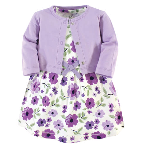 Touched By Nature Organic Dress and Cardigan, Purple Garden: Size 3-6 months