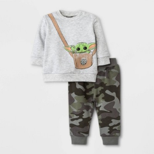 Baby Boys' 2pc Star Wars Baby Yoda Fleece Pullover And Jogger Set - Heather Gray