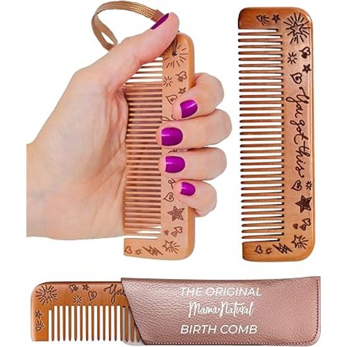 Mama Natural Wooden Labor Comb – Essential Birth & Delivery Support | Ergonomic Wood Comb for Pregnancy, Contractions & Acupressure Relief