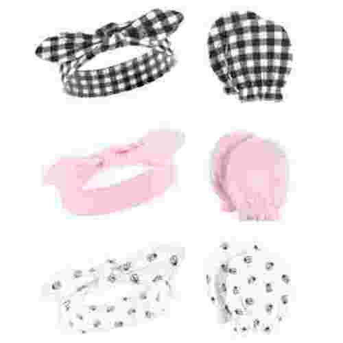 Hudson Baby Infant Girl Cotton Headband and Scratch Mitten 6pc Set, Lady Bug, 0-6 Months