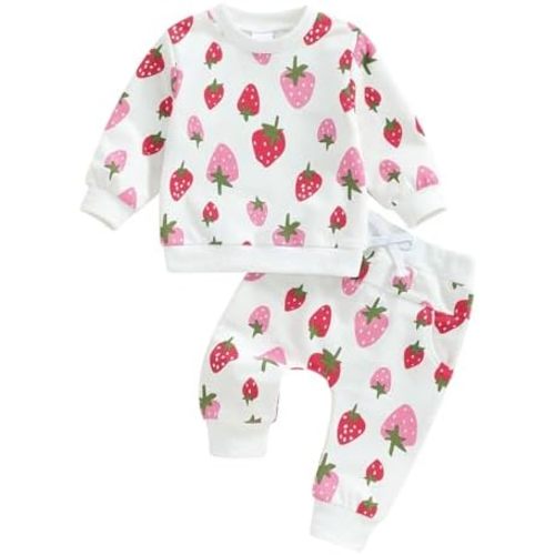 Kuriozud Toddler Baby Girl Fall Winter Clothes Cute Print Long Sleeve Crewneck Sweatshirt and Jogger Pants Set 2 Piece Outfit