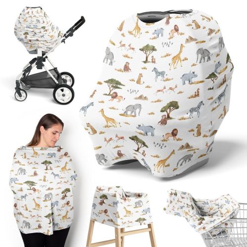 Sweet Jojo Designs Boy, Girl, Unisex/Gender Neutral 5-in-1 Multi Use Baby Nursing Cover Jungle Yellow Orange and White