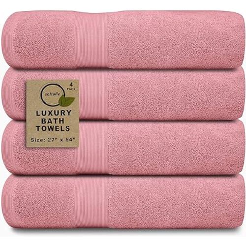 Softolle Luxury Bath Towels Set of 4 (27” x 54”) | Towels for Bathroom | Super Soft | Highly Absorbent Towels for Home, Spa, Gym (Pink)