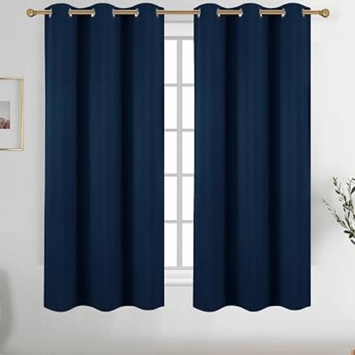 Diraysid Navy Blue Grommet Blackout Curtains for Bedroom Thermal Insulated Room Darkening Curtains Drapes, 38 x 63, 2 Panels