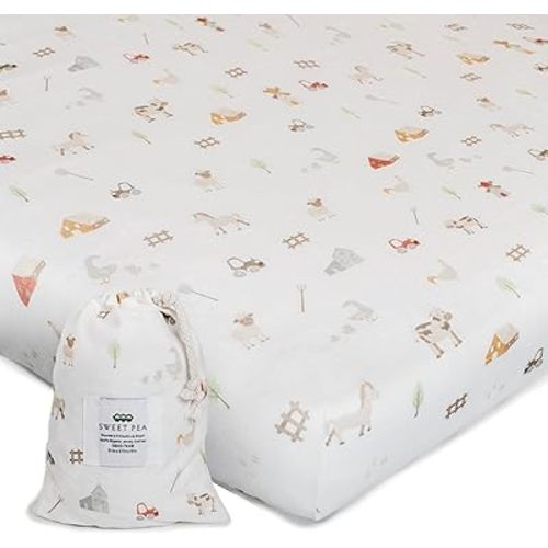 Organic Crib Sheets for Boys, Girls - Jersey Fitted Crib Sheet, Baby Crib Sheets Neutral, Mattress Sheet, Cotton, Breathable, Baby Mattress Sheets (Farm Animals)