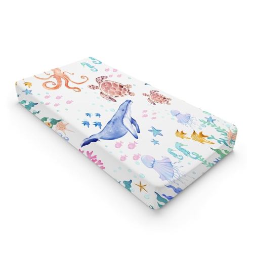 Colorful Nautical Life Changing Pad Cover Ocean Animals Corals Sea Weeds Baby Change Table Pad Cover for Boys Girls Soft Stretchy Fitted Diaper Changing Mat Sheets 32''x16''