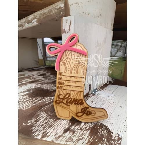 Bow & Boots Baby Announcement Sign- Cowgirl Wood Baby Sign- Birth Stat Sign- Western Baby- Cowbaby-