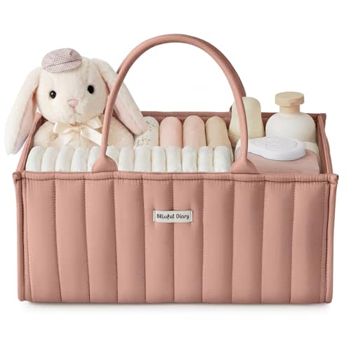 Blissful Diary Baby Diaper Caddy Organizer, Stylish Storage Basket for Newborn Essentials and Diaper Station, Gift for Baby Shower and Registry Must-Have, Blush Pink