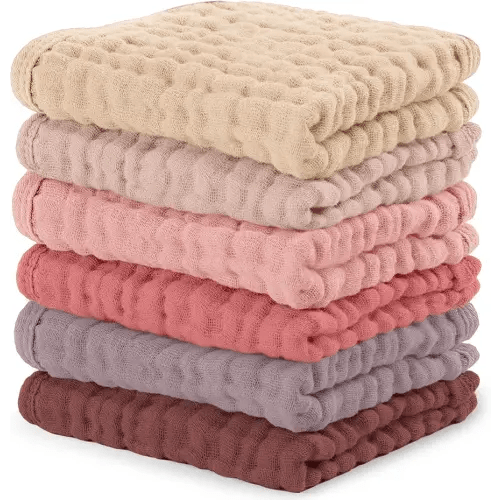 Comfy Cubs Muslin Baby Washcloths 6 Pack - Soft 6-Layer Cotton Wash Cloths for Sensitive Skin - 10"x10" Large, Gentle, Absorbent Infant Essentials for Newborn and Toddlers - Multi Girl