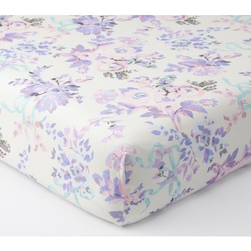 LoveShackFancy Lavender Damask Floral Organic Crib Fitted Sheet | Pottery Barn Kids