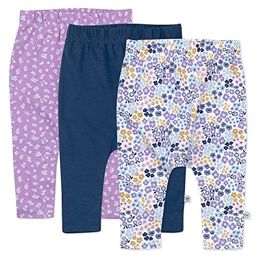 HonestBaby Baby Infant Organic Cotton Cuff-Less Harem Pants Multi-Pack, 3-Pack Prairie Pretty, Newborn