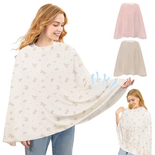 Basumee Nursing Cover for Breastfeeding Full Privacy Soft Breathable Mesh Breastfeeding Cover Multi-Use Breast Feeding Covers for Women Moms Baby Feeding Privacy Nursing Covers, Beige Flower Branches