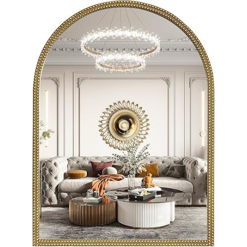 WallBeyond Gold Vintage Mirror for Vanity 22x30 Inch, Gold Antique Mirror with Ornate Beaded Frame for Bathroom, Living Room, Fireplace, Entryway
