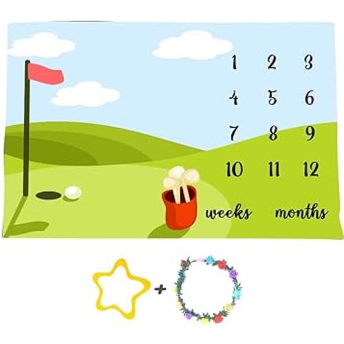 Golf Sports Baby Monthly Milestone Blanket, 60x40in Soft Flannel, Nature Outdoor Grassland Backgrounds, Newborn Mom Gifts, Baby Shower Age Growth Tracker with Bonus Maker