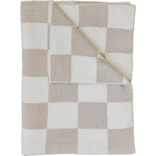 Mebie Baby Taupe Checkered Plush Lovey Blanket 15x20 - Soft, Lightweight, Breathable | Available in Two Sizes