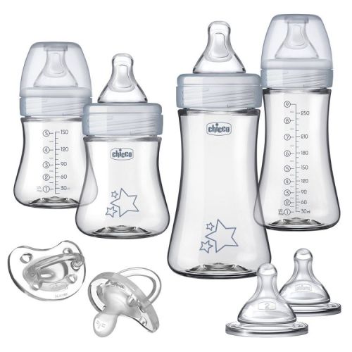 Chicco Duo Newborn Hybrid Baby Bottle Starter Gift Set with Invinci-Glass Inside/Plastic Outside - Neutral - 8pc