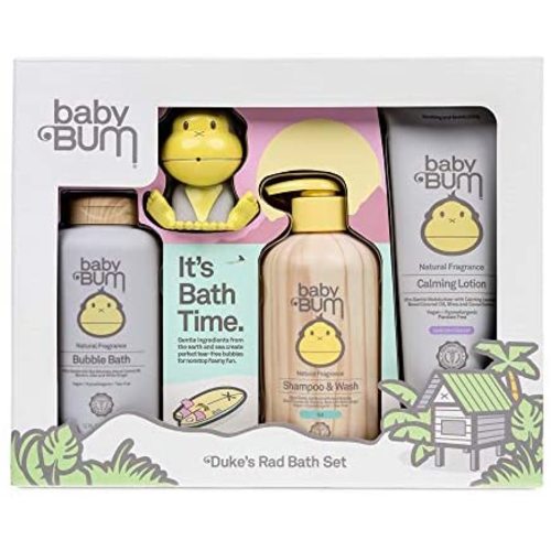 Baby Bum Duke’s Rad Bath Set | Full Size Bath Essentials 4-Piece Gift Set with Toy for Sensitive Skin with Nourishing Coconut Oil | Natural and Coconut Lavender Fragrance | Gluten Free and Vegan - Duke's Rad Bath