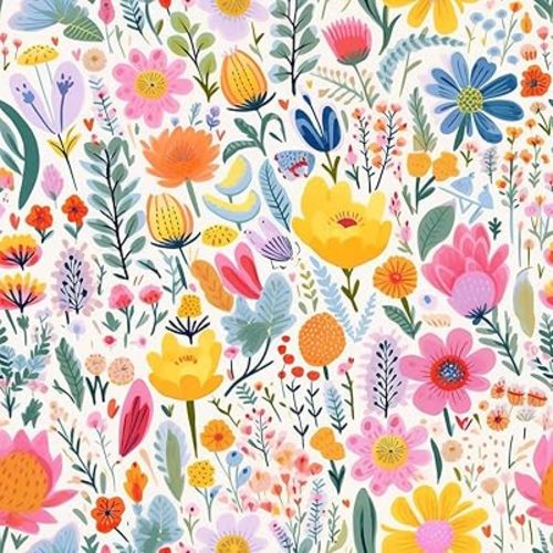 Colorful Fairy Flowers Garden Wildflower Pink/Yellow/Gree/Blue Peel and Stick Wallpaper Wall Decor Self Adhesive Wall Paper Stick on Easy Peel Off Contact for Renter Apartment