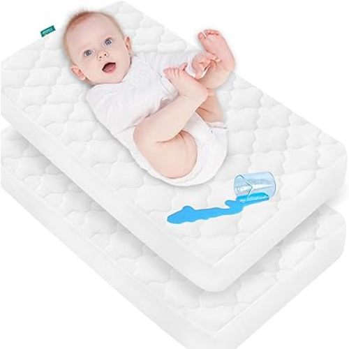 Cradle Bassinet Mattress Pad Cover, 2 Pack, for 36" × 18" Standard Cradle Mattress, Ultra Soft Microfiber Surface and Extra Waterproof Layer, Washer & Dryer Friendly