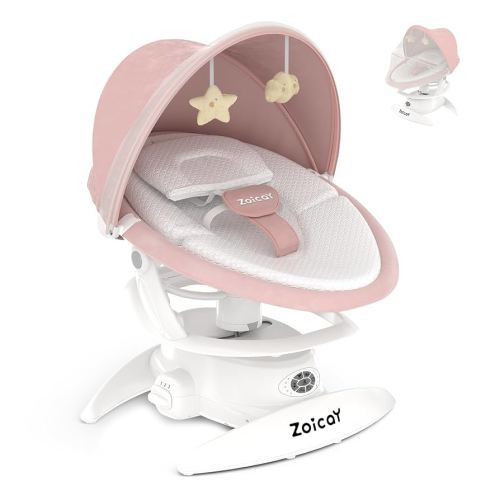 Zoicay 3-in-1 Baby Swings for Infants to Toddler with Motion Detection, Portable Baby Swing & Removable Swing Seat, BT Enabled & 360°Rotating Seat and Manual Remote with 3 Swing Modes & 5-Speeds(Pink)