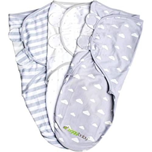 Baby Swaddle Blanket Adjustable for 0-3 Months - Newborn to Infant Baby Swaddle Wrap Set (3 Pack - Gray Cloud, Stripe, Stars) for Baby Boy Girl Gender Neutral Easy Swaddle by Ziggy Baby