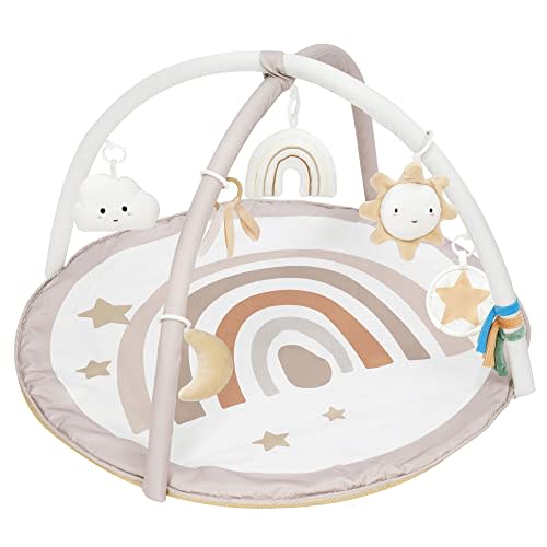 Baby Gym and Infant Play Mat Rainbow Design for Newborn Stage-Based Developmental Activity Gym for Babies to Toddlers with 7 Toys Infant Mirror Tummy Time Mat Muted Pink little dove