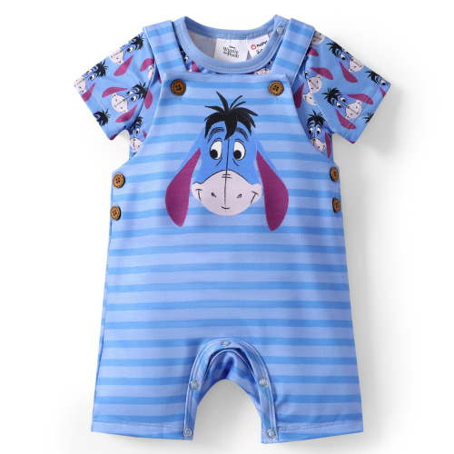 Disney Winnie the Pooh Baby Boys Girls 2 Pcs Graphic Tee with Striped Overall Sets Newborn to Infant