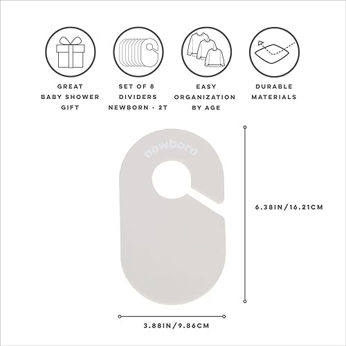 3 Sprouts Baby Closet Organizer Set - 15 Nursery Hangers with 8 Size Dividers, Closet Dividers for Baby Clothes and Clothes Organizer for Infant to Toddler Clothing - Cream Hangers & Neutral Dividers