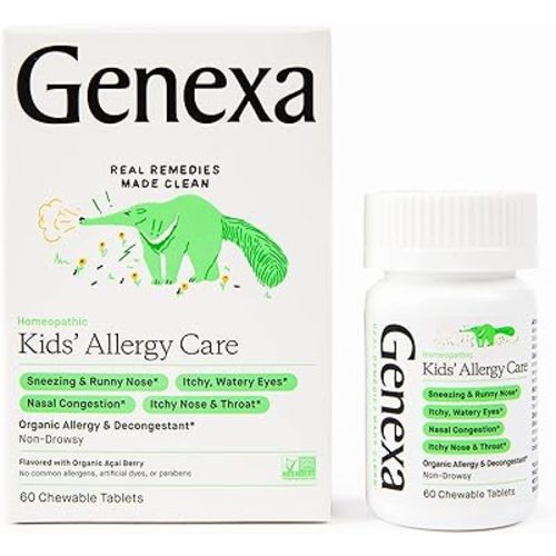 Genexa Kids' Allergy Care | Non-Drowsy, Homeopathic Decongestant & Allergy Medicine Relief for Children | Delicious Organic Acai Berry Flavor | 60 Chewable Tablets