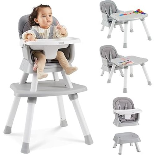 8 in 1 Baby High Chair with Removable Tray, Multifunctional High Chair for Babies and Toddlers, Converts Kids Table & Chair Set/Toddler Building Block Table/Step Stool/Small Dining Chair