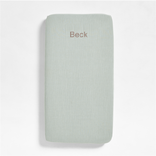 Personalized Supersoft Striped Pine Green 100% Organic Cotton Gauze Baby Crib Fitted Sheet
