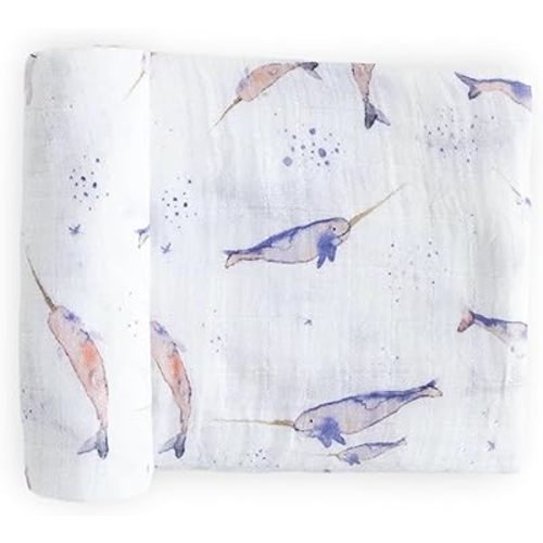 Little Unicorn - Cotton Muslin Swaddle Blanket | Single | 100% Cotton | Super Soft | Newborns and Infants | 47" x 47" | Unisex (Narwhal)