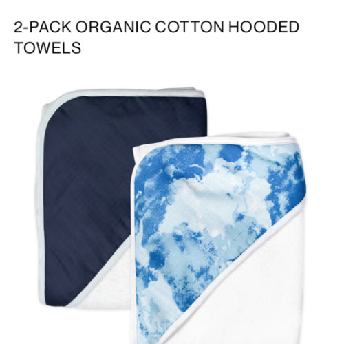 2-Pack Organic Cotton Hooded Towels, blue Water color World | Honest Baby Clothing