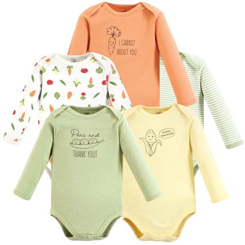 Touched by Nature Unisex Baby Organic Cotton Long-Sleeve Bodysuits, Peas And Thank You, 0-3 Months