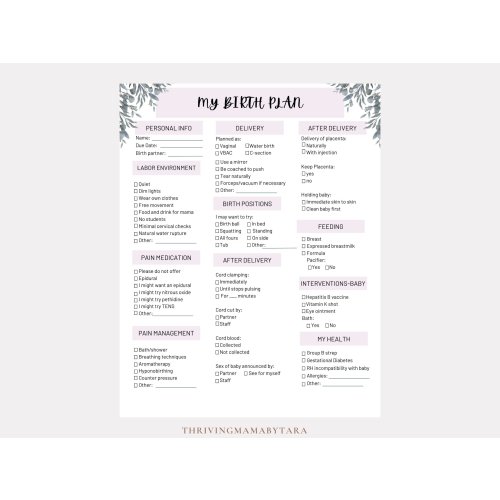Birth plan template, Editable birth plan