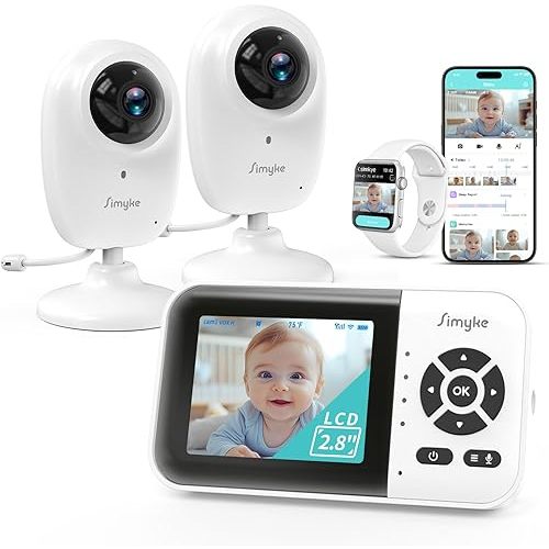 1080p Smart 2Camera Video BabyMonitor,Wifi On/Off Switch,2.8" inch Display or WiFi Remote Access,NightVision,1500ft Long Range,2-Way Talk,Sound Alert,Temperature Sensor,Lullabies Feeding Remind