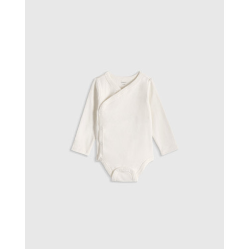 100% Organic Cotton Long Sleeve Kimono Bodysuit - Baby in White