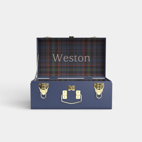 Mini Trunk - Navy - PK Plaid / Embroidery
