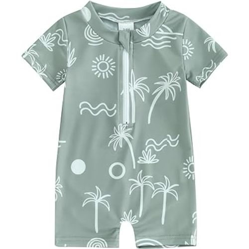 Toddler Baby Boy One Piece Swimsuit Shark Zipper Short Sleeve Rash Guard Infant Swimwear Bathing Suit