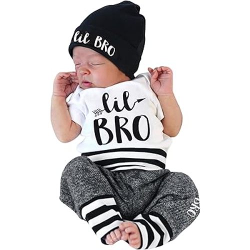 Fommy Newborn Baby Boy Clothes New to The Crew Letter Print Romper+ Pants+Hat 3PCS Outfit
