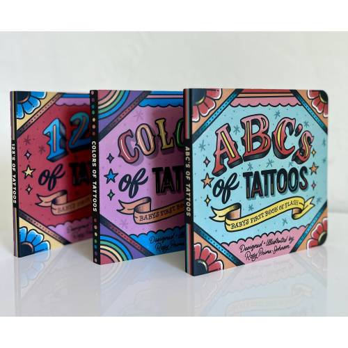 Kids Tattoos Baby Board Set - ABC's, 123's, and Colors of Tattoos 3 Book Set - Unique Cool Gift, Educational Traditional Tattoo Illustration